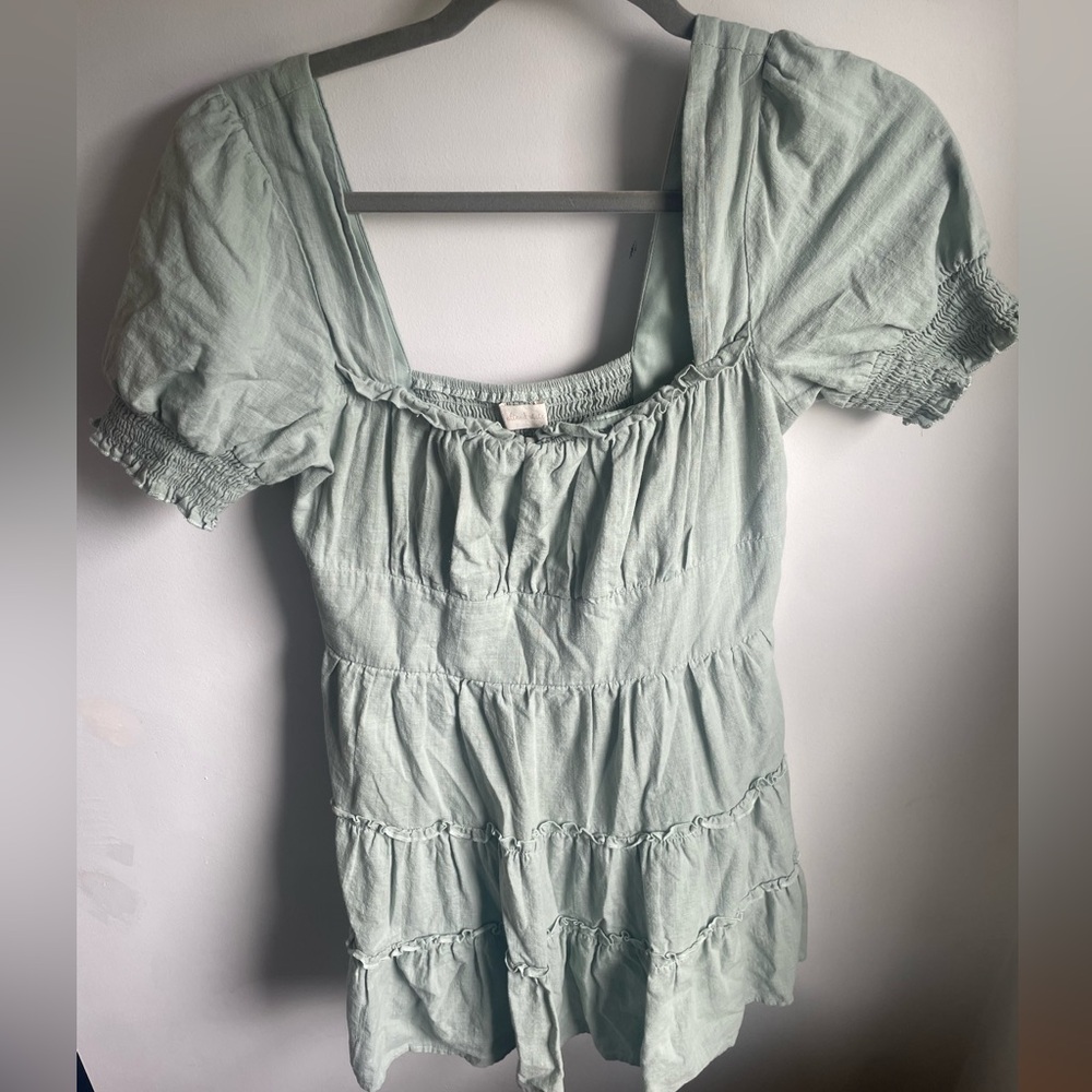 Altar'd State Ruffle Green Tiered Summer Dress Poof Sleeves Large (J)